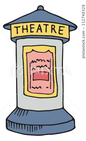 Theater stand drawing. Color ticket show booth Theater stand drawing. Color ticket show booth 112748328