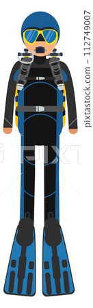 Diver character in underwater swimming equipment color icon 112749007