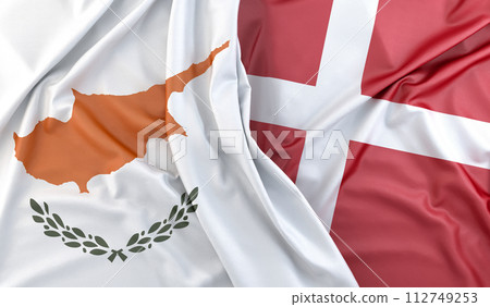 Ruffled Flags of Cyprus and Denmark. 3D Rendering 112749253