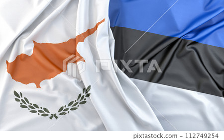 Ruffled Flags of Cyprus and Estonia. 3D Rendering 112749254