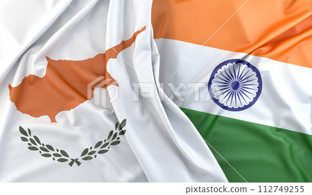 Ruffled Flags of Cyprus and India. 3D Rendering Ruffled Flags of Cyprus and India. 3D Rendering 112749255