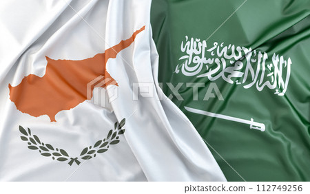 Ruffled Flags of Cyprus and Saudi Arabia. 3D Rendering 112749256