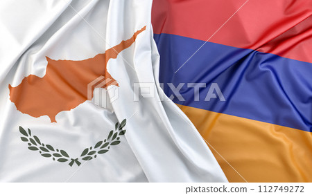 Ruffled Flags of Cyprus and Armenia. 3D Rendering 112749272