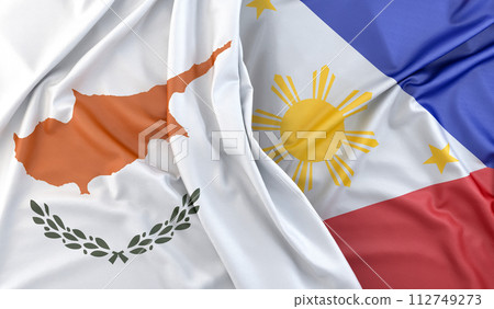 Ruffled Flags of Cyprus and Philippines. 3D Rendering 112749273