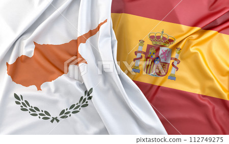 Ruffled Flags of Cyprus and Spain. 3D Rendering 112749275