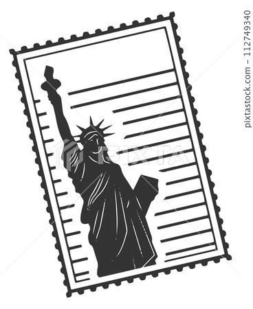 Us liberty statue label. Travel tourist black sticker 112749340