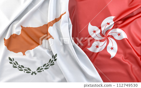 Ruffled Flags of Cyprus and Hong Kong. 3D Rendering 112749530