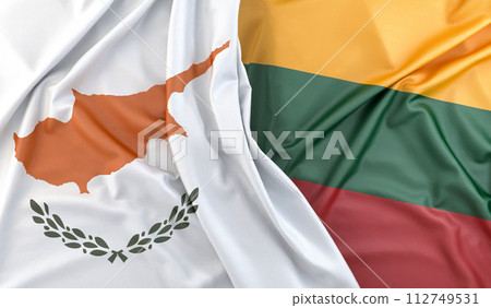 Ruffled Flags of Cyprus and Lithuania. 3D Rendering 112749531