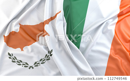 Ruffled Flags of Cyprus and the Republic of Ireland. 3D Rendering 112749546