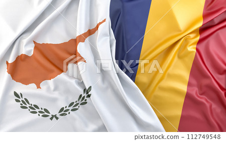 Ruffled Flags of Cyprus and Romania. 3D Rendering 112749548
