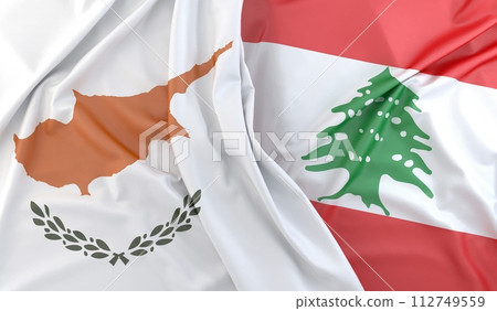 Ruffled Flags of Cyprus and Lebanon. 3D Rendering Ruffled Flags of Cyprus and Lebanon. 3D Rendering 112749559