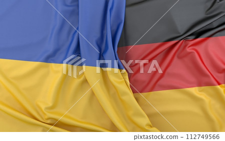 Ruffled Flags of Ukraine and Germany. 3D Rendering Ruffled Flags of Ukraine and Germany. 3D Rendering 112749566