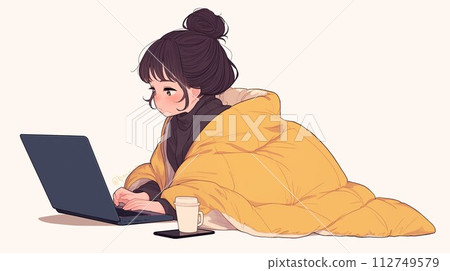 A woman working on a PC A woman working on a PC 112749579