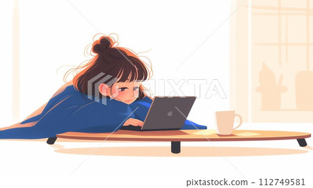 A woman working on a PC A woman working on a PC 112749581