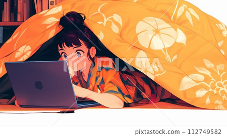 A woman working on a PC 112749582