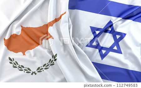 Ruffled Flags of Cyprus and Israel. 3D Rendering 112749583