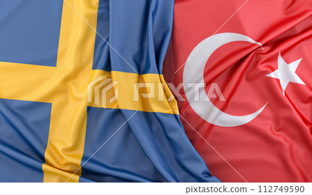 Ruffled Flags of Sweden and Turkey. 3D Rendering 112749590