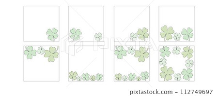 Clover flower frame for Saint Patrick day - good lucky symbol, single line. Vector stock minimalism illustration isolated on white background for design template social media. Editable stroke. EPS10 112749697