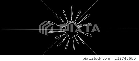 Sun - one single hand drawing continuous line banner. Vector stock illustration isolated on black background for design template summer travel poster, flyer. Editable stroke. EPS10 112749699