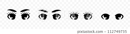 Eyes with eyelashes and eyebrows, cartoon and doll, graphic design. Face, male and female, people in anime style, vector design and illustration 112749735