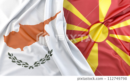 Ruffled Flags of Cyprus and North Macedonia. 3D Rendering 112749798