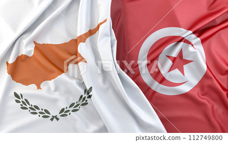 Ruffled Flags of Cyprus and Tunisia. 3D Rendering 112749800