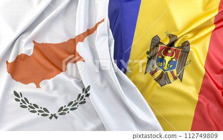 Ruffled Flags of Cyprus and Moldova. 3D Rendering 112749809