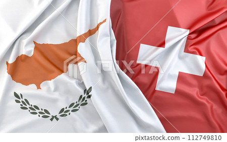 Ruffled Flags of Cyprus and Switzerland. 3D Rendering 112749810