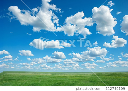 Beautiful white fluffy clouds on a bright blue sky, summer time with bright sky 112750109