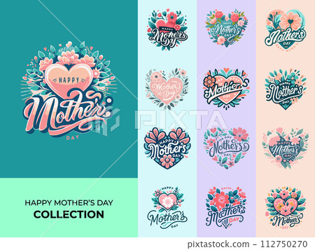 Happy Mother's Day with Floral Typography Logo Happy Mother's Day with Floral Typography Logo 112750270
