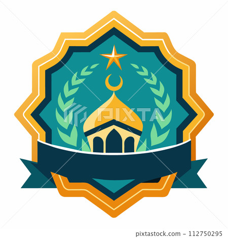 Complex, symmetrical vector illustration influenced by Islamic artistry, showcasing geometric patterns, simplistic white background, perfect for emblem or logo purposes Complex, symmetrical vector illustration influenced by Islamic artistry, showcasing geometric patterns, simplistic white background, perfect for emblem or logo purposes 112750295