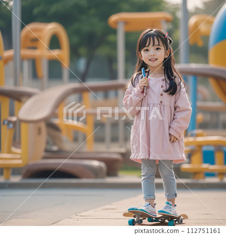 Girl (child) playing in the park AI image AI photo AI generation AI gravure 112751161