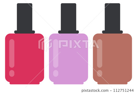 Nail polish icon. Various color bottles for manicure Nail polish icon. Various color bottles for manicure 112751244