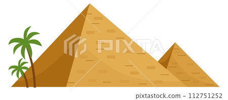 Egyptian pyramid. Ancient desert landmark. Tourism logo 112751252