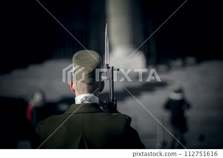 Back portrait of the honor guard of Hungarian parliament 112751616