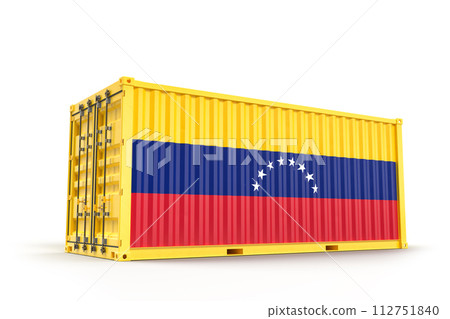 Shipping cargo container textured with Flag of Venezuela. Isolated. 3D Rendering Shipping cargo container textured with Flag of Venezuela. Isolated. 3D Rendering 112751840