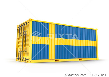 Shipping cargo container textured with Flag of Sweden. Isolated. 3D Rendering 112751841