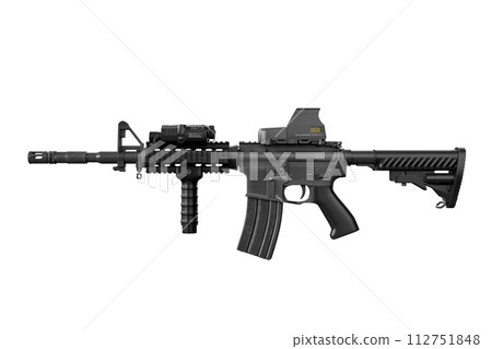 Assault rifle side view. Isolated. 3D Rendering Assault rifle side view. Isolated. 3D Rendering 112751848