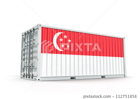 Shipping cargo container textured with Flag of Singapore. Isolated. 3D Rendering 112751858