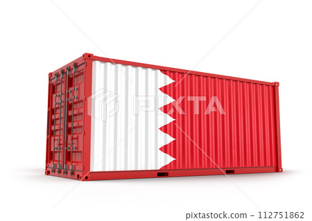 Shipping cargo container textured with Flag of Bahrain. Isolated. 3D Rendering 112751862