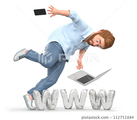 Man stumbled over WWW sign. Technology concept. Isolated on white background. 3D Rendering Man stumbled over WWW sign. Technology concept. Isolated on white background. 3D Rendering 112751884