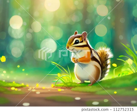 新鮮綠色森林中的花栗鼠生成人工智慧 新鮮綠色森林中的花栗鼠生成人工智慧 112752315