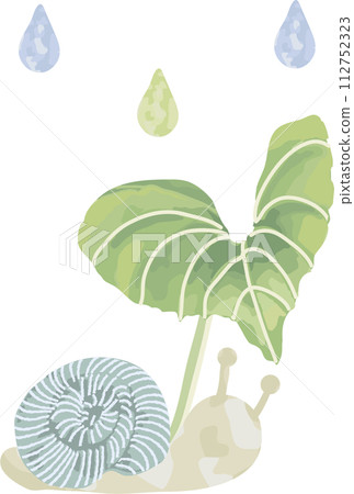 A snail holding a leaf umbrella in the rain A snail holding a leaf umbrella in the rain 112752323