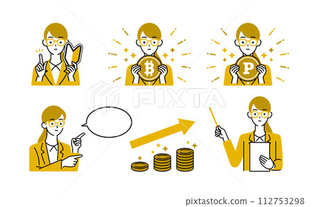 與比特幣、積分、女性、金錢相關的插畫素材 與比特幣、積分、女性、金錢相關的插畫素材 112753298