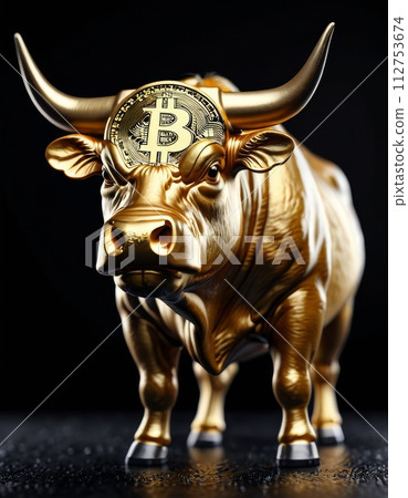 AI-generated content. Golden Bull with Bitcoin Coin AI-generated content. Golden Bull with Bitcoin Coin 112753674