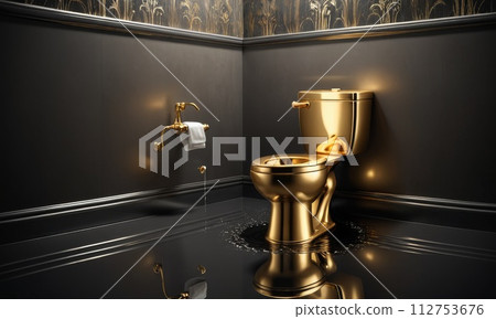 AI-generated content. Luxe Gold Toilet in Moody Interior 112753676