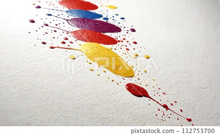 AI-generated content. Colorful Paint Drops on White 112753700