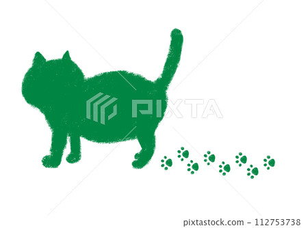 Walking cat silhouette footprints crayon touch green 112753738
