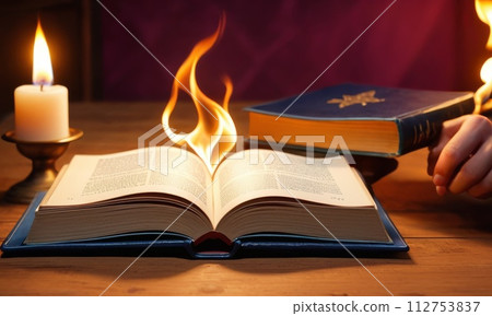 AI-generated content. Candlelit Book with Soft Flames 112753837