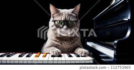 AI-generated content. Pianist Cat in Bow Tie 112753905